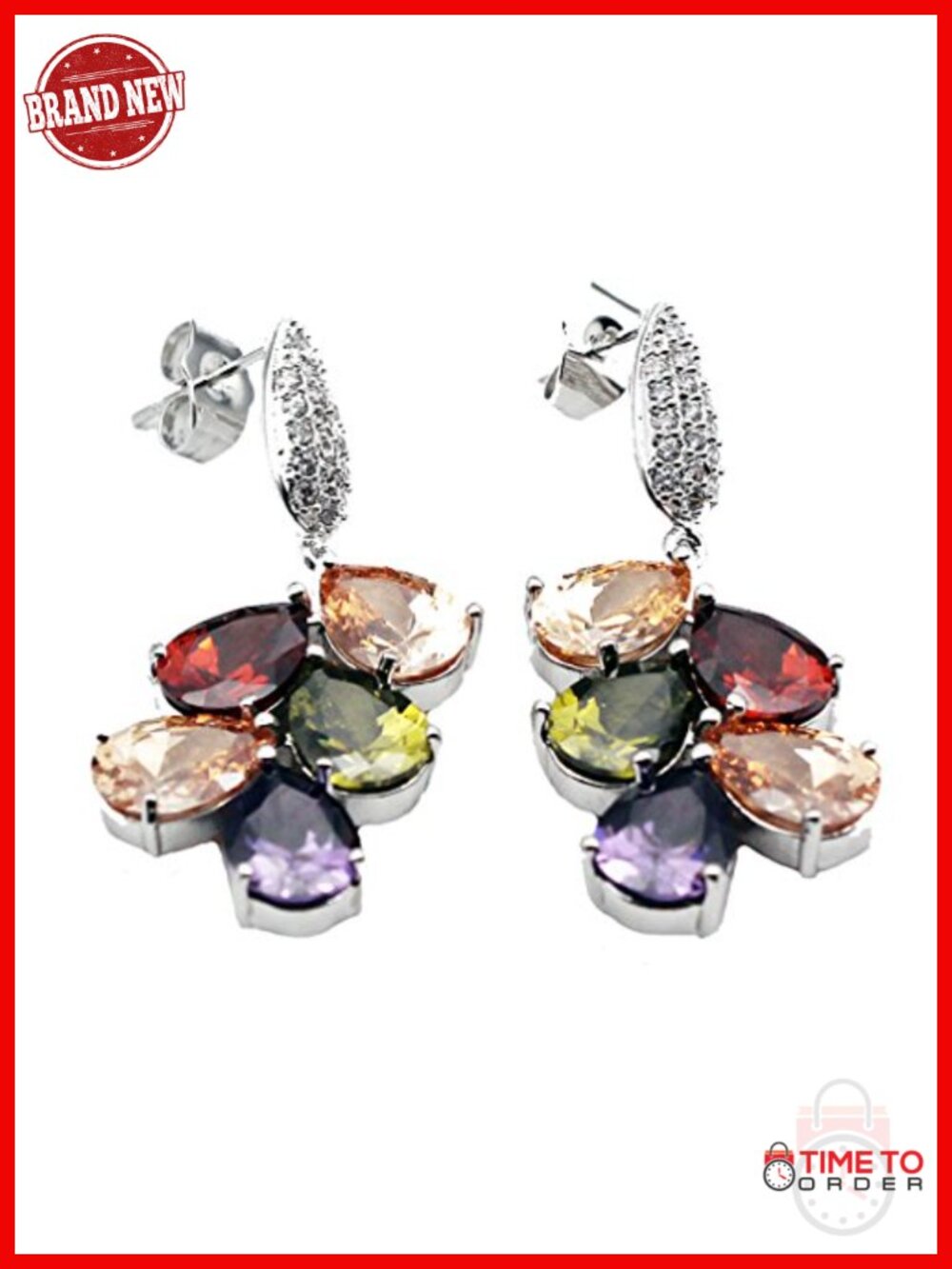 Multi Gemstone Statement Drop Dangle Earrings, Prong Set Lever Back